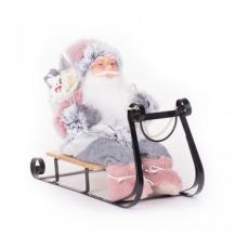 MagicHome Dekorácia Vianoce Santa na sánkach sivo ružový 46 cm